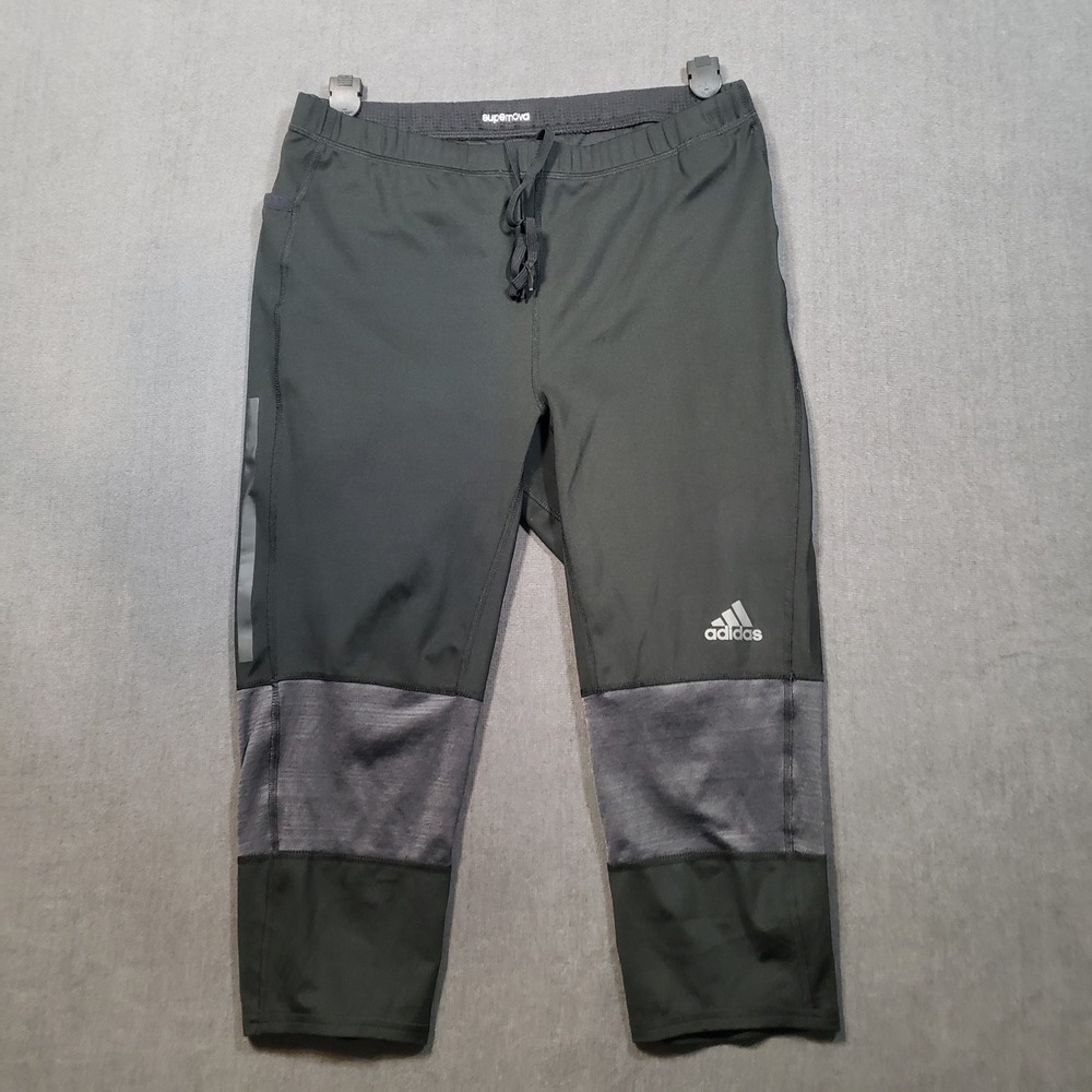 Adidas Supernova‎ Running  Mens L Black Grey Cropped Reflective Leggings